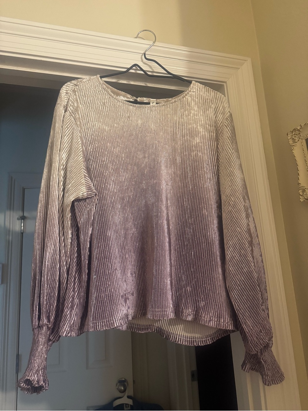 The O Boutique Lilac Plissé Long-Sleeve Blouse